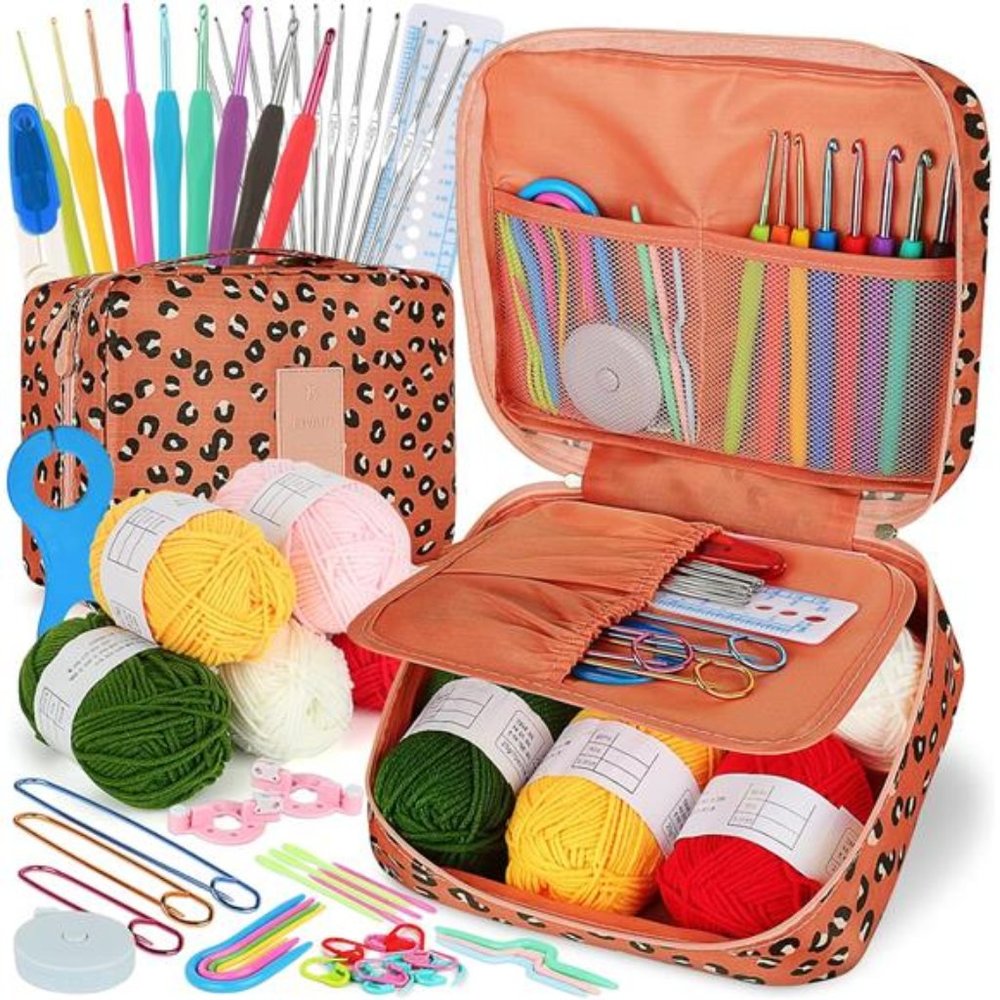 Crochet Kit Beginners Crochet Hook Set with Crochet Yarn,58PCS Portable Crochet